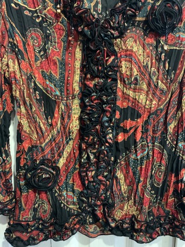 Agora beaded, ruffled trim, paisley multi colored blouse, whimsigoth fairy Sz M - Picture 7 of 15