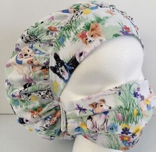 Easter Dog Bunny Scrub Cap Large Bouffant Medical Surgery Chef Hat Mask Set