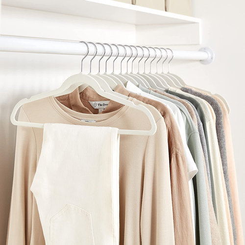 Slim, Velvet, Non-Slip Suit Clothes Hangers, Ivory/Beige- Pack of 30 - Picture 9 of 12
