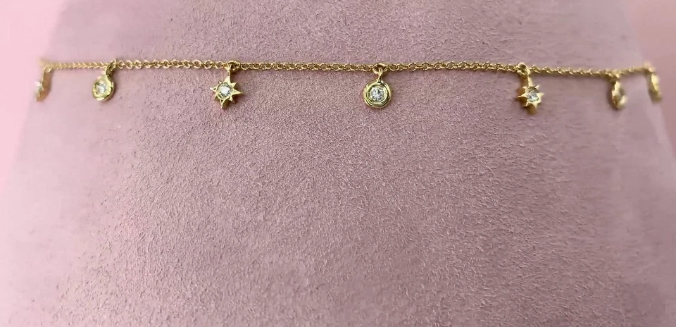 Collar Estrella Diamante Oro Blanco 14K Bisel Coctelera Corte Redondo 0.15CT Natural Mujer Foto 4 de 4