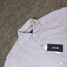 Eton Button Up Shirt Men's 15.5 39 Blue Striped Contemporary Business Twill NEW