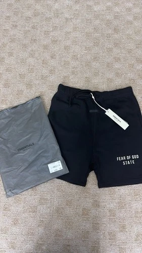 Essentials Fear of God State Black Sweat Shorts Logo Drawstring Elastic Waist