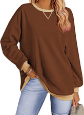 Color Block Sweatshirts for Women Crewneck Long Sleeve Oversized Pullover Tops C