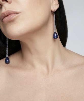 Lineare Ohrhänger mit blauen Katzenauge Tropfen und Miyuki Perlen