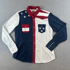 Roper American Pearl Snap Shirt Womens L  Western Patriotic Flag Country Rodeo