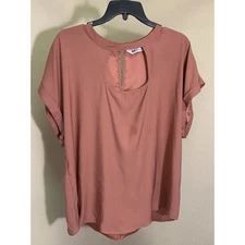So Blouse Women's 2X Pink Rust Solid Keyhole Short Sleeve Tee Top