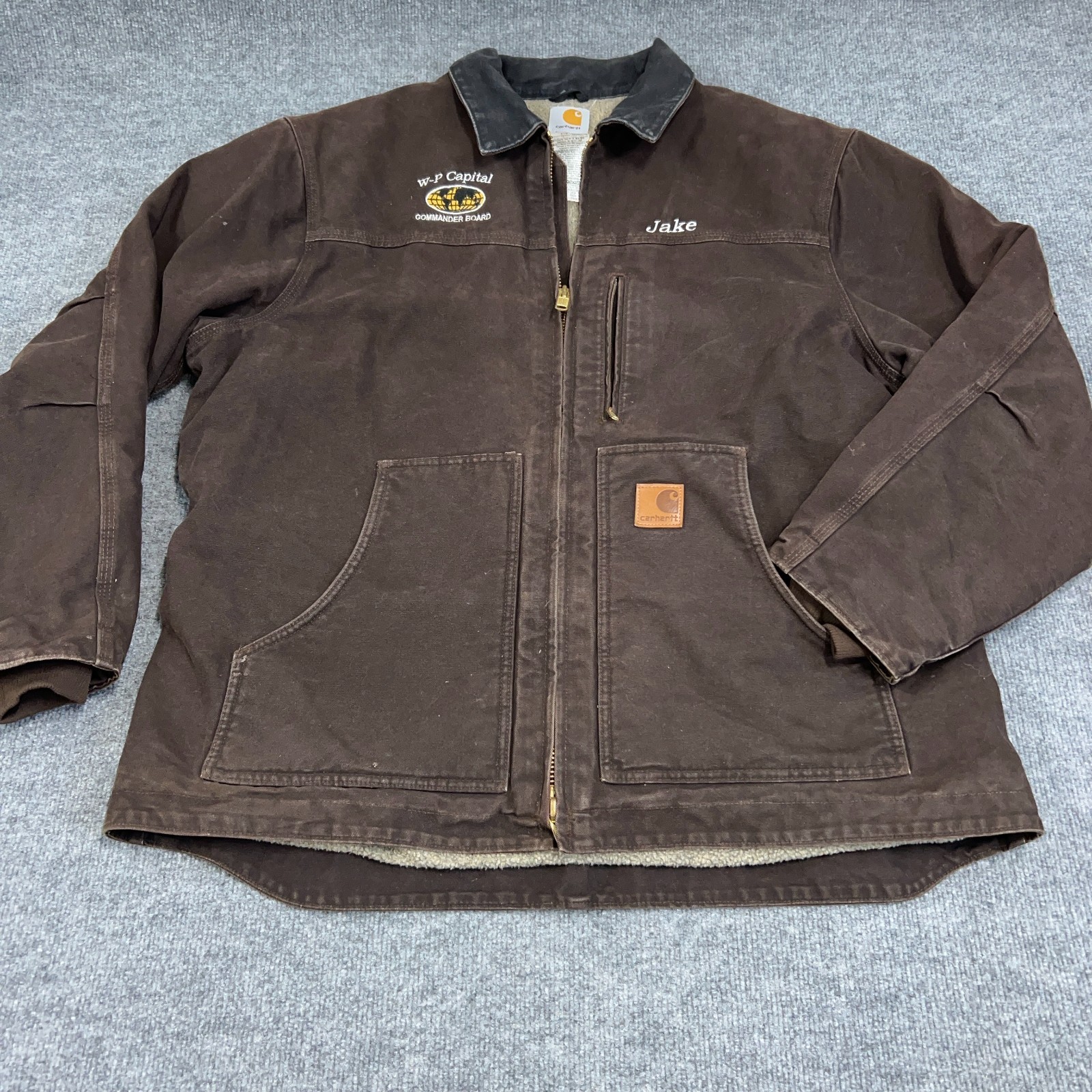 Carhartt Jacket Mens XL Dark Brown Sherpa Lined Canvas Work Sandstone Ridge Coat