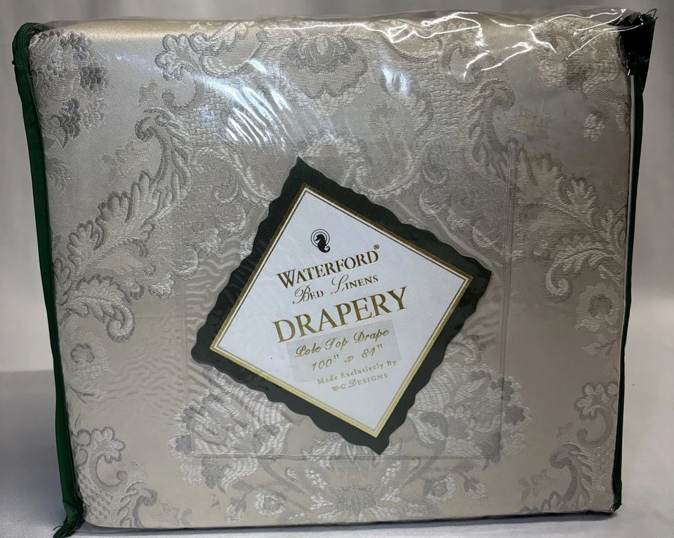Juego de 2 cortinas de poste de platino marfil con cubiertas de ventana Waterford de colección extra completas nuevas de stock Foto 4 de 4