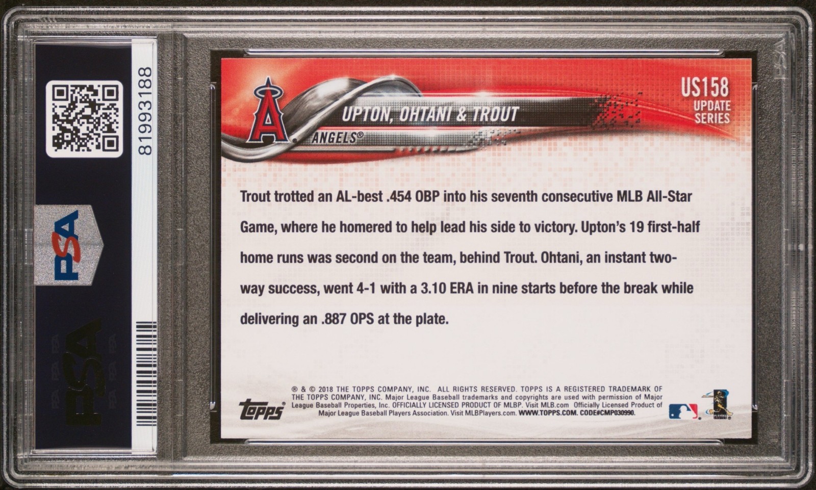 2018 Topps Update 🔥SHOHEI OHTANI🔥 Rookie w/🔥TROUT🔥 PSA 9 🌟 Mint view 2