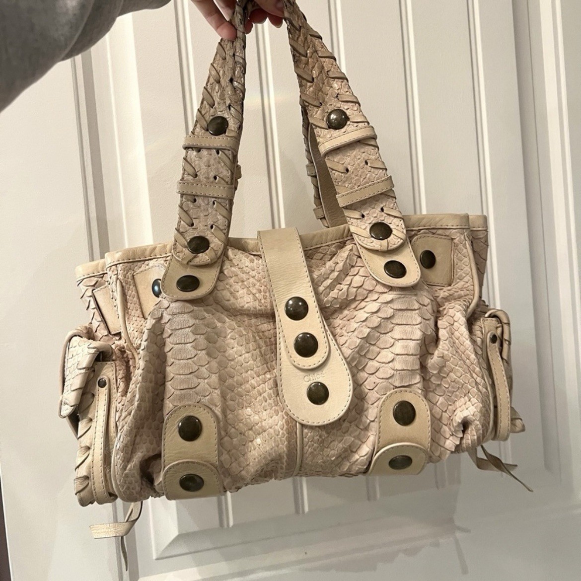 RARE Chloe Python Silverado Cream Beige Bag Vintage Snakeskin