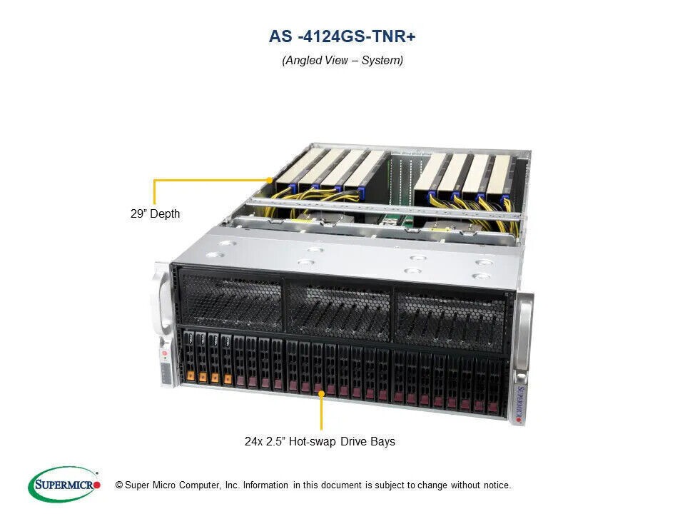 Supermicro AS-4124GS-TNR 4U 8GPU server for Tesla A100 H100 RTX 3090 4090 GPU