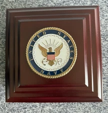 Allied Frame U.S. Navy Medallion Wooden Executive Desktop Box No Key Made In USA