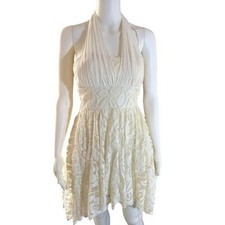 Jodi Kristopher womens 1 ivory lace halter cocktail holiday party dress