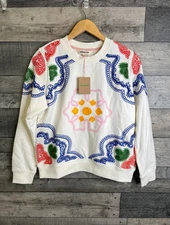 Boden Womens Sweatshirt Top Size Small Ivory Hannah Embroidered Casual Floral