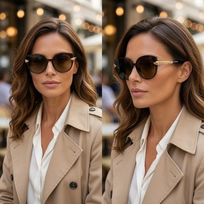 Womens Cat Eye Sunglasses Designer Fashion Shades Bronze Brown Lens Oversized