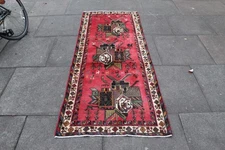 Vintage Worn Hand Made Traditional Oriental Wool Red Pink Short Runner 206x82cm