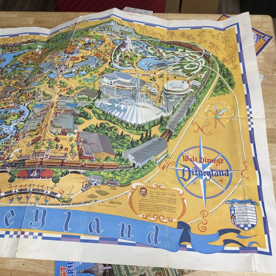 Mapa de pared vintage de Disneyland Walt Disney 30 X 44 pulgadas guía de póster 1968-1972 Foto 3 de 4