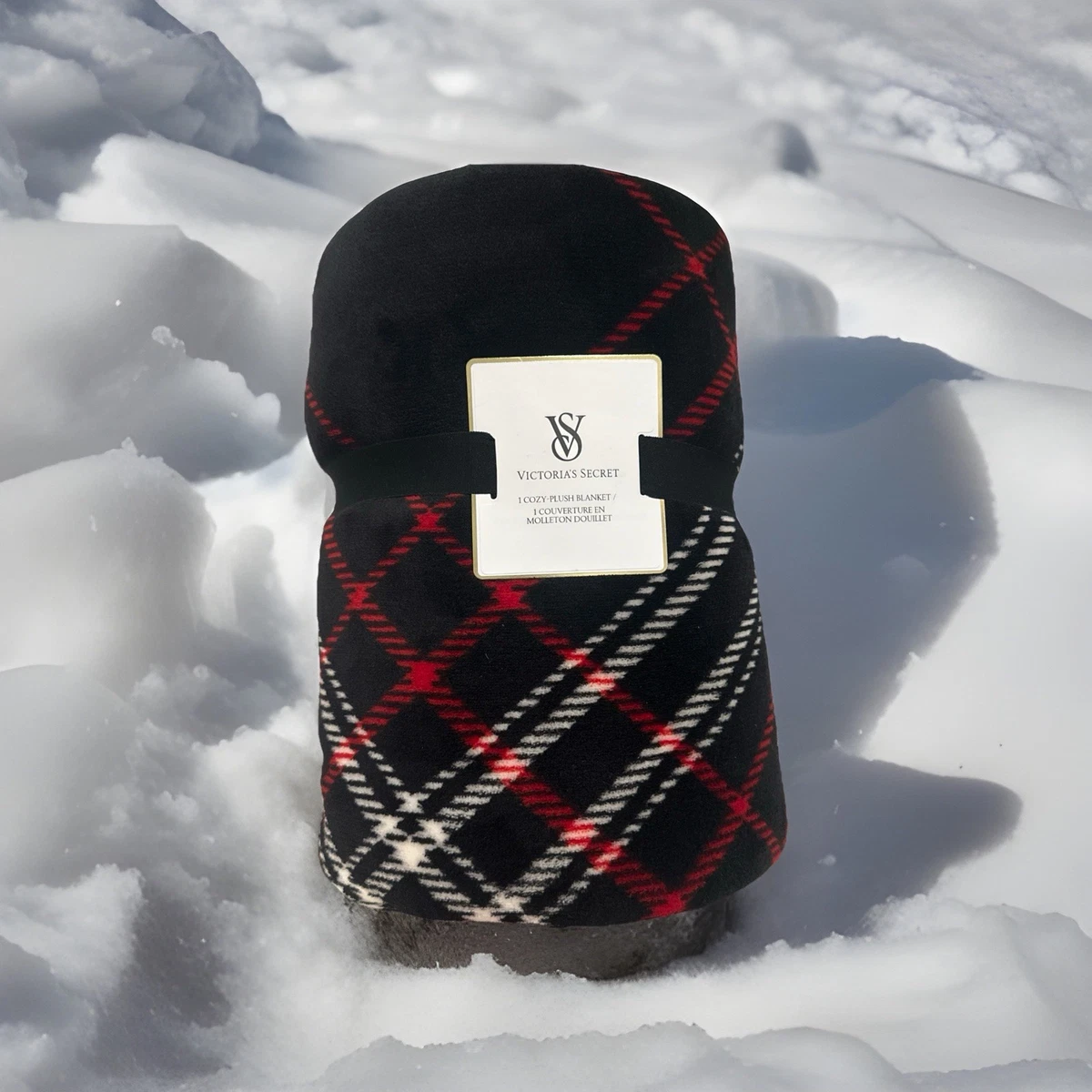 Couverture Sherpa Victoria's Secret – Plaid Rouge Motif Noël – 50×60 – 100% Polyester