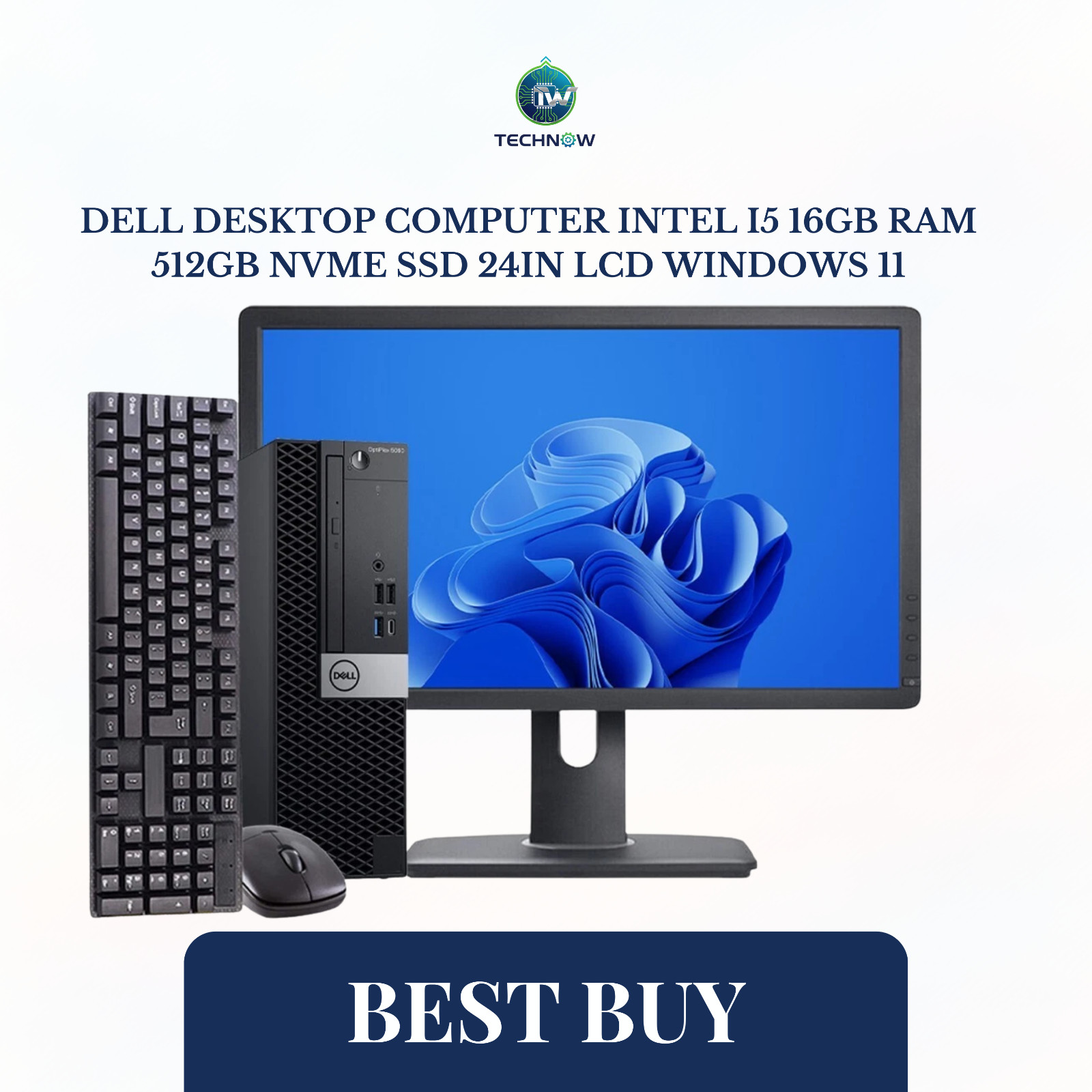 Dell Desktop Computer Intel i5 16GB RAM 512GB NVMe SSD 24in LCD Windows 11