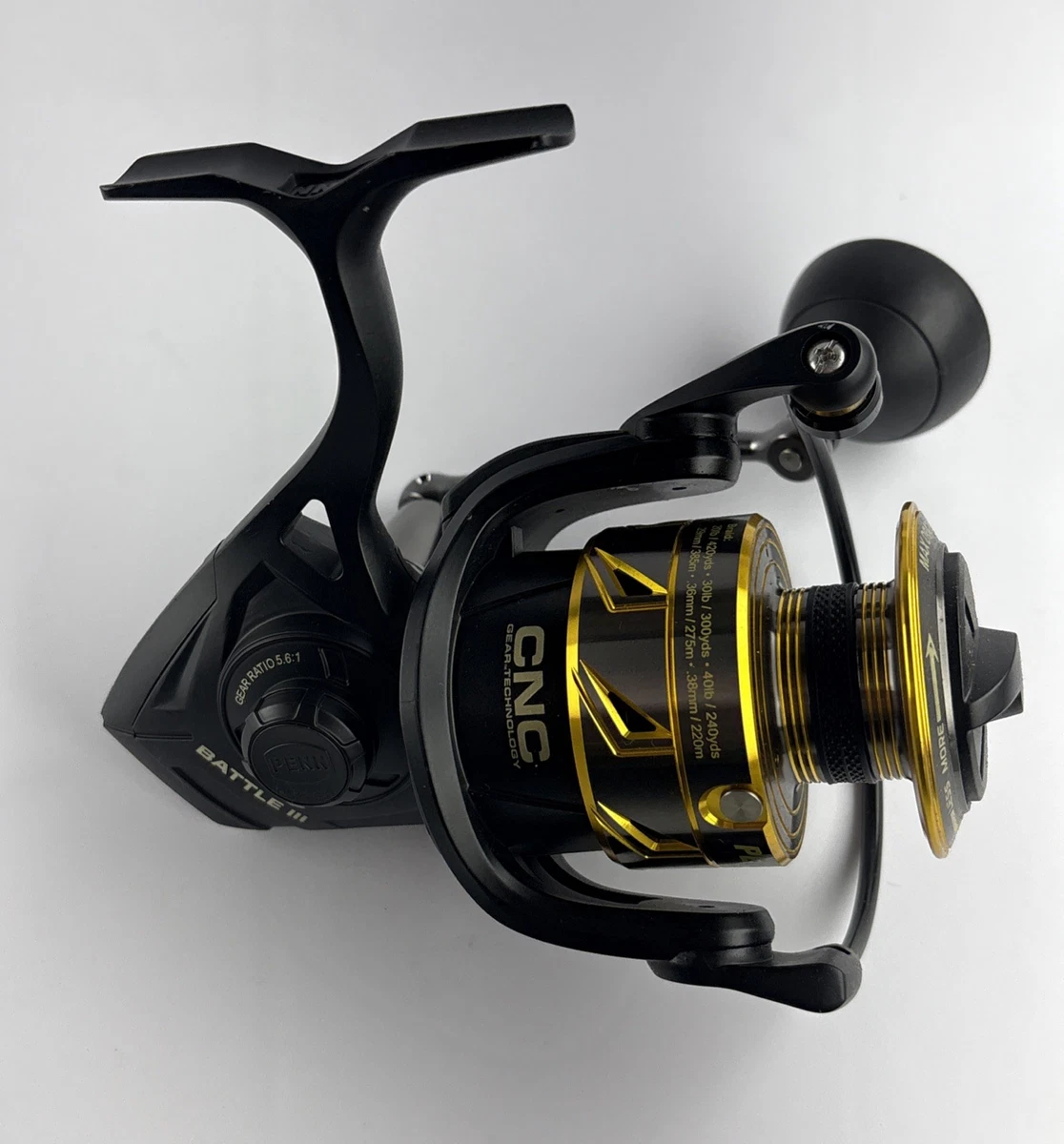 PENN Battle III 5000 Spinning Fshing Reel BTLIII5000 5.6:1 Gear Ratio Black Gold photo 8