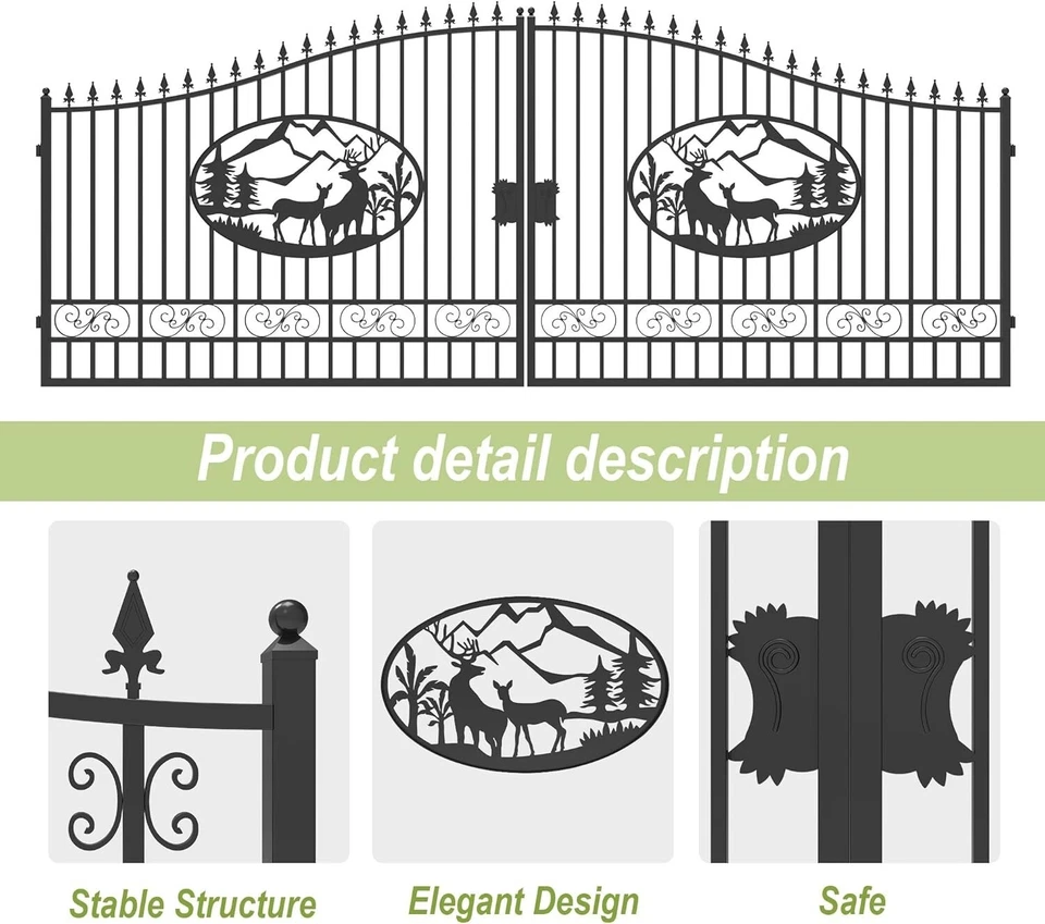 Puerta de hierro oscilante doble estilo ciervo de 14 pies para puerta exterior antioxidante de entrada Foto 4 de 4