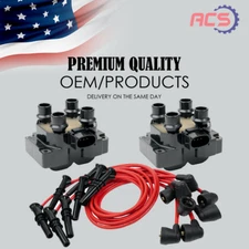 FD487 2 Ignition Coil Pack+8 Spark Plug Wires For Ford F150 F250 Lincoln Mercury