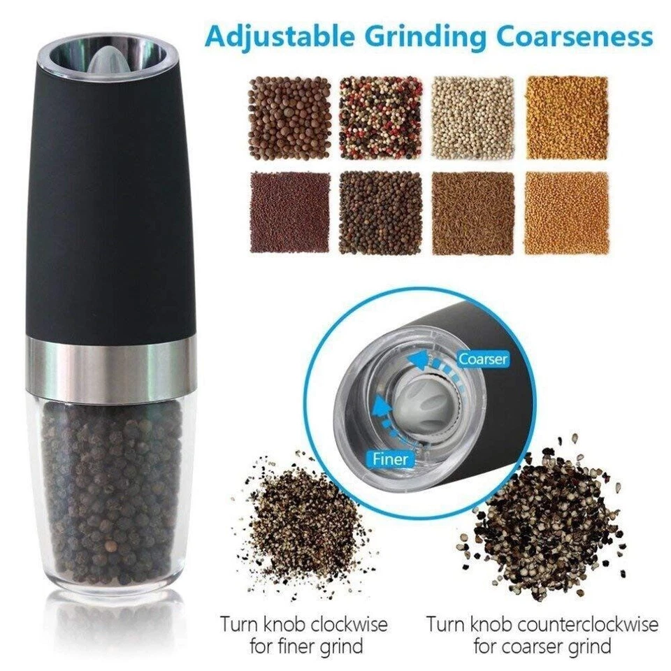 2 Pack Gravity Electric Salt and Pepper Grinder Mill Shaker Adjustable Automatic - Image 2 of 4