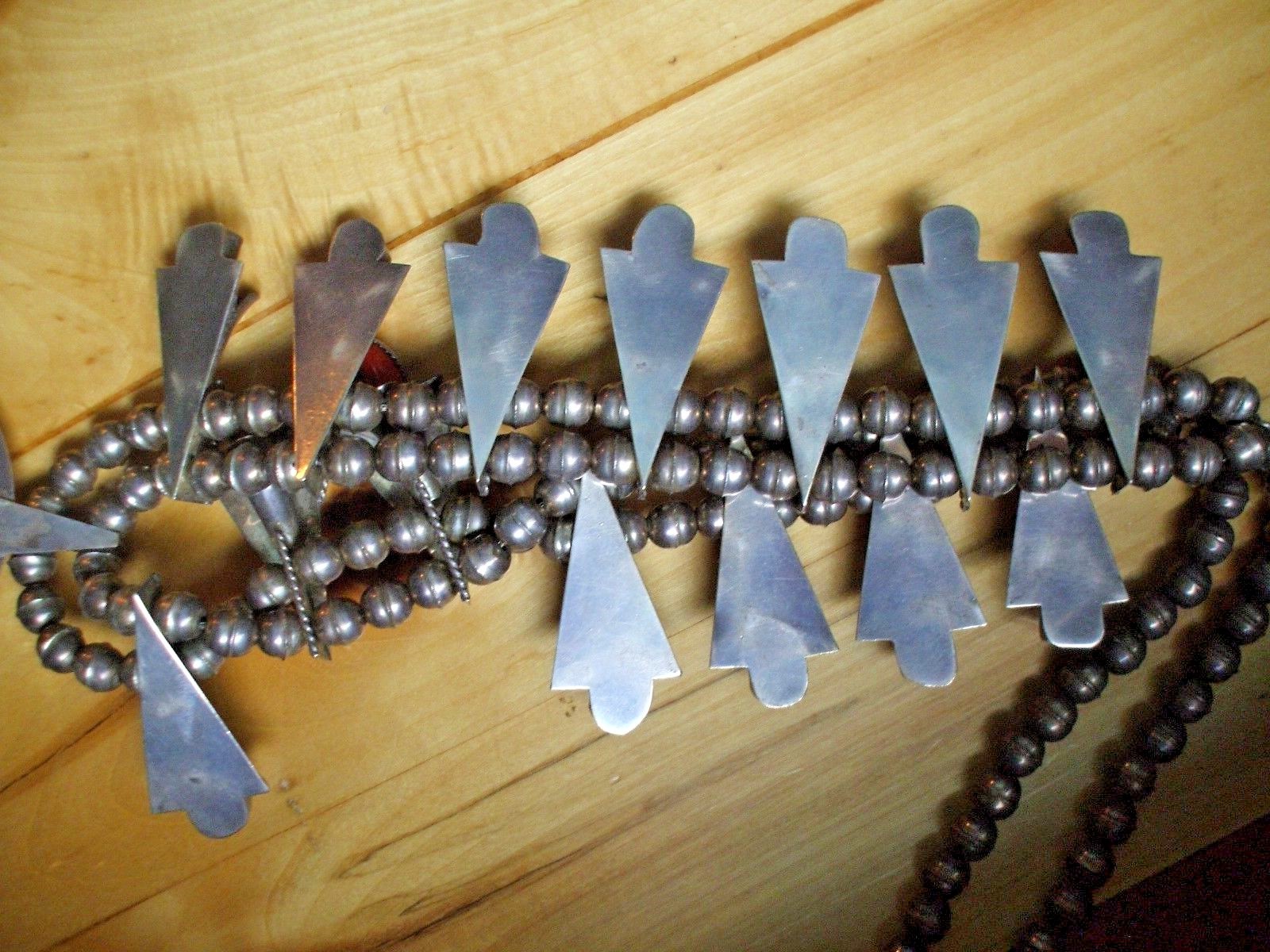 VTG Navajo Frank Yazzie 123g Squash Blossom Necklace Red Coral Silver