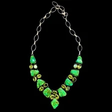 Mohave Lime Green Copper Infused Turquoise Peridot Sterling Silver 925 Necklace