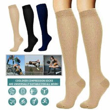 Athletic Long Stockings, 3Pair Diabetic Travel Compression Socks for Nurse Edema