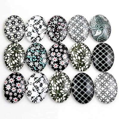 10pcs Glass Cabochons Oval Shape 18x25mm Jewellery Accessories Pattern ...