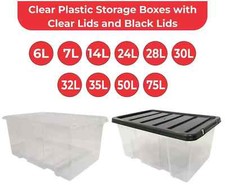 Clear Plastic Storage Boxes with Lids Stackable UK Made Box Home Office Kitchen