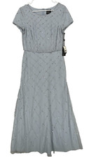 ADRIANNA PAPELL Gown Size 6 Glacier Blue Beaded Sequin Blouson NWT FLAWS