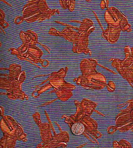 Queen of the Ranch western saddles blue Moda fabric