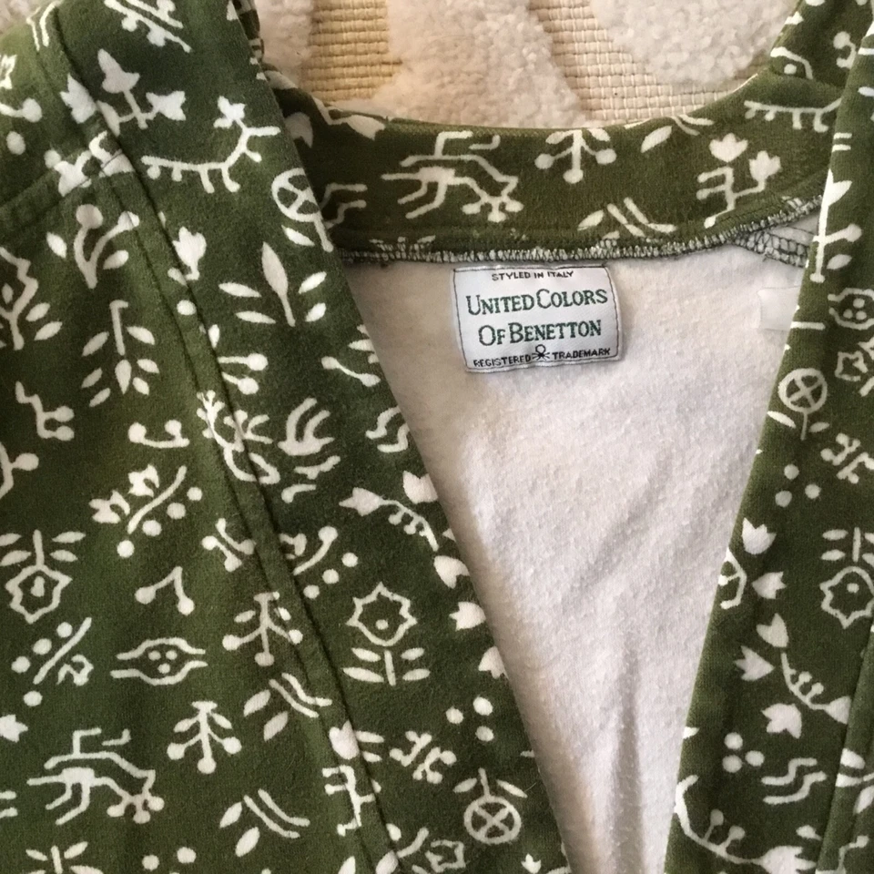 UNITED COLORS OF BENETTON Sudadera con Botones Cárdigan Verde Floral Años 80 M Foto 2 de 4