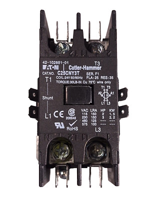 EATON CUTLER HAMMER C25CNY3T CONTACTOR 1P W/SHUNT FLA 25 RUUD 42-102851-01 OEM