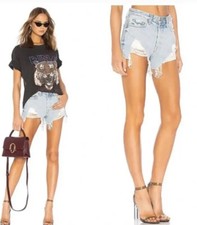 GRLFRND Denim Helena Shorts sz 24 Distressed Destroyed Cut Offs Light Wash Jeans