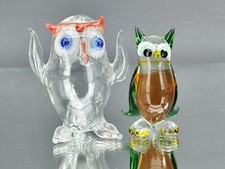 2 Miniature Handmade Art Glass Owls