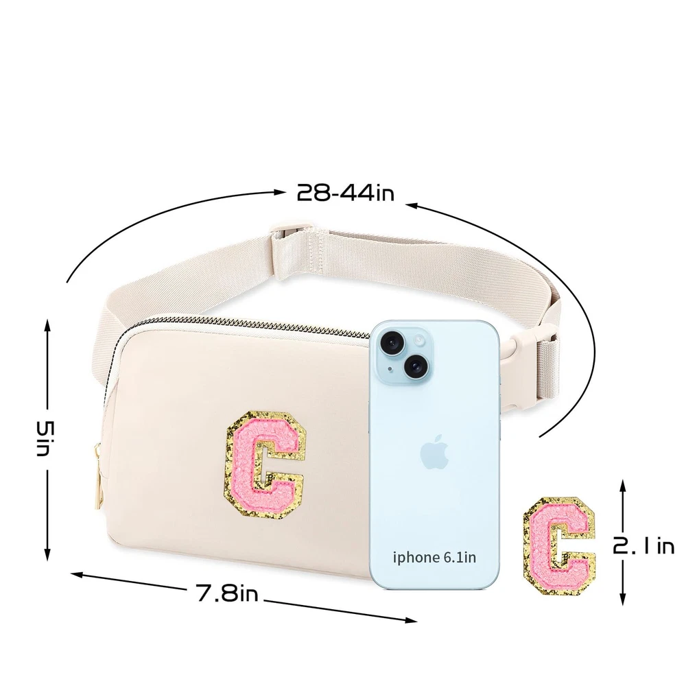 Belt Bag Fany Pack Crossbody Waist Bag with Initial Letter Patch for Women Te...