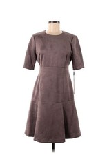 NWT Calvin Klein Womens Faux Suede A line Dress Sz 8 Pleated Skirt Dusty Rose