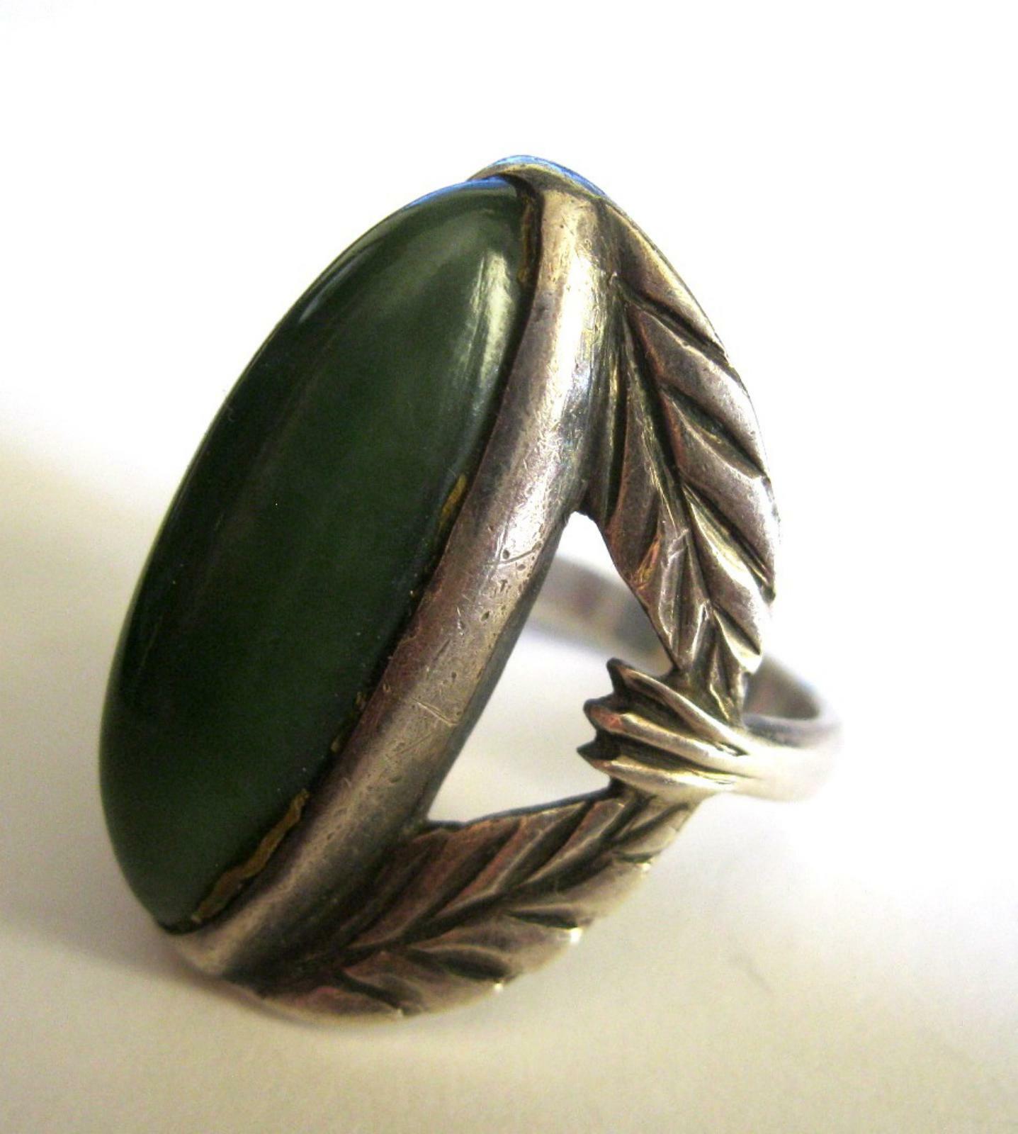 NEPHRITE Elegant stone Soviet Ring Silver 875 USS… - image 2