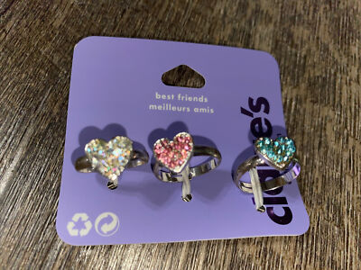 Claire's rhinestone heart adj bff best friend ring jewelry set pink blue