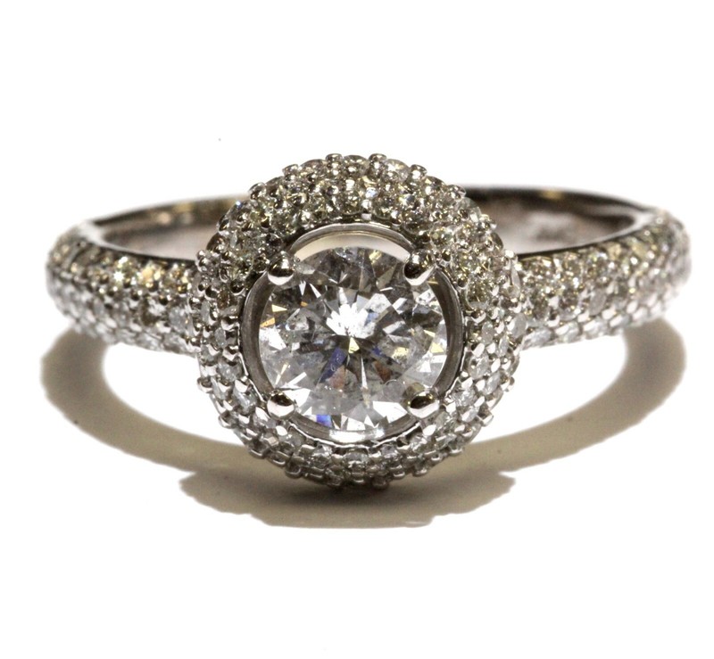 EGL certified 14k white gold 1.80ct round diamond halo engagement ring 4.9g  7