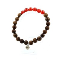 Armband Perlen Karneol Aus Uruguay + Holz 8 Mm. Made In Frankreich