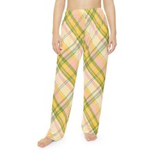 Girly Plaid Pajama Pants, Women's Lounge Sleepwear, Soft Flannel PJ Bottoms