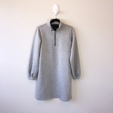 For Cynthia Sweater Dress Long Sleeve Quarter Zip Gray Sporty Cozy Size Small