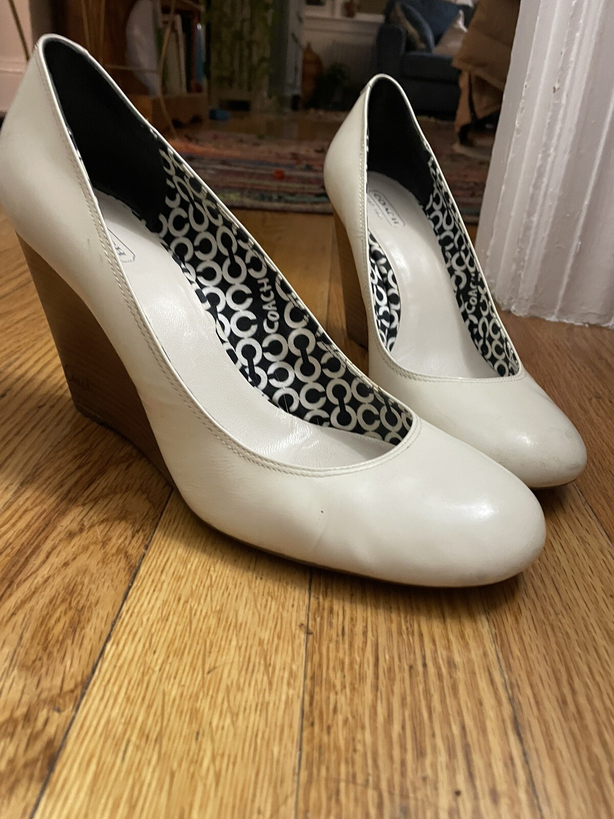 Coach White Leather Wedge Sandals for Women-image