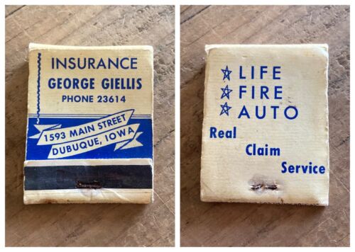 Vtg Matchbook GEORGE GIELLIS INSURANCE All Lines Dubuque Iowa Superior Auto RARE