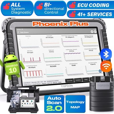 TOPDON Phoenix Plus BT Bidirectional OBD2 Diagnostic Tool 41+ Services Topology