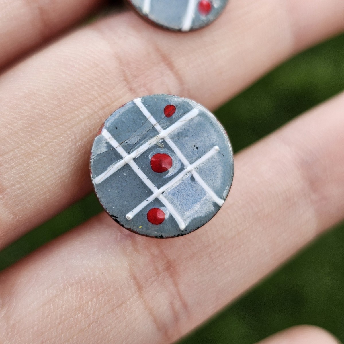 Vtg Copper Enamel Cufflinks Cuff Links Retro Abstract MCM Tic Tac Toe Game READ View 6